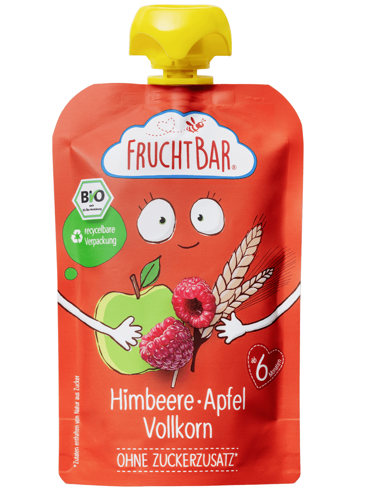 Bio Quetschie Himbeere, Apfel, Vollkorn - FruchtBar - Einzelstück - Vorderseite