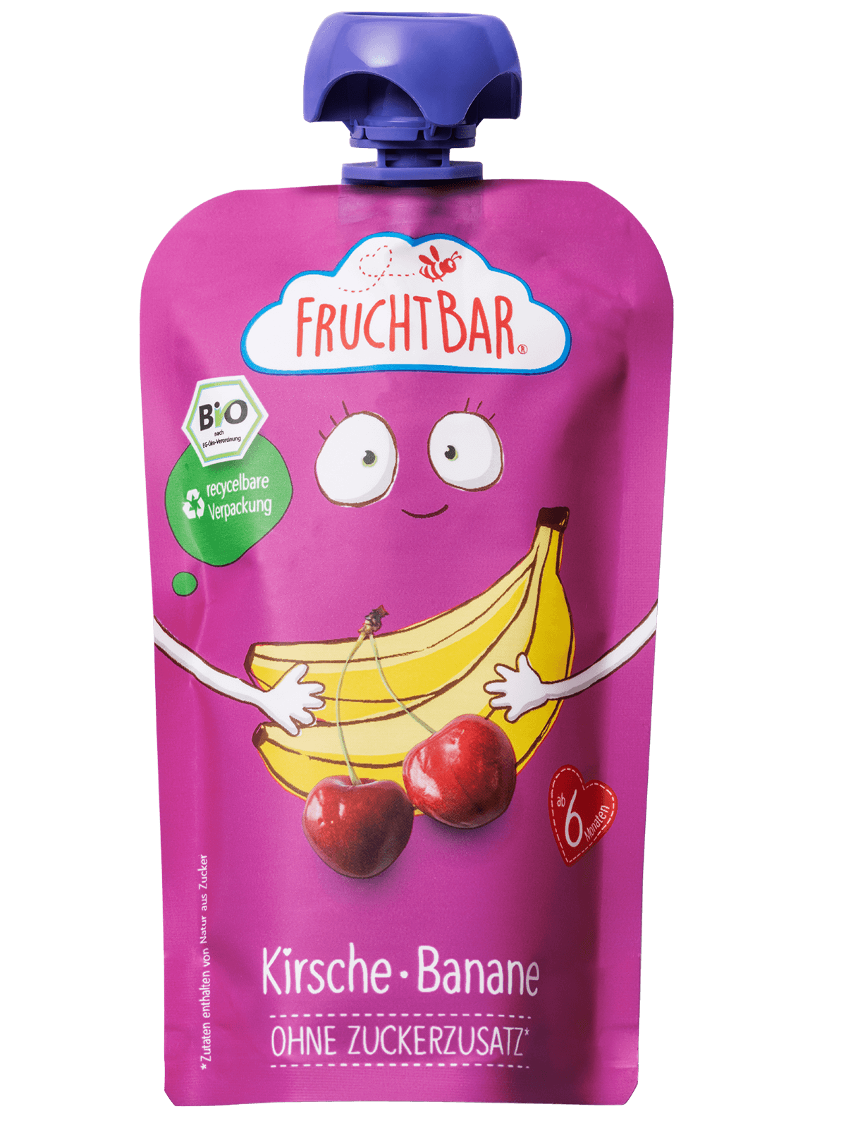 Bio Quetschie Himbeere, Heidelbeere, Traube, Banane, Apfel - FruchtBar - Einzelstück - Vorderseite