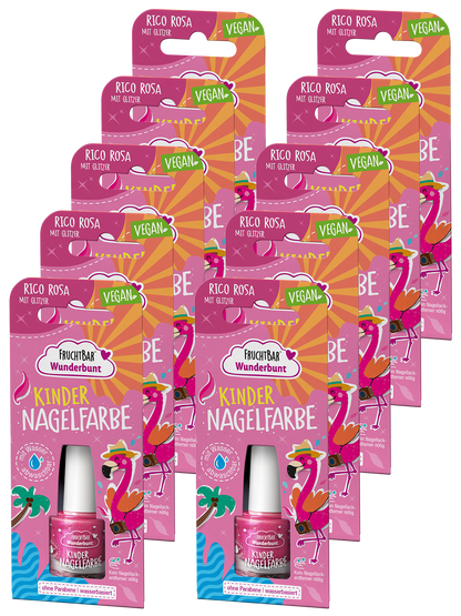 Kinder Nagelfarbe Rico Rosa mit Glitzer - FruchtBar Wunderbunt - 10er Vorratspack - Vorderseite