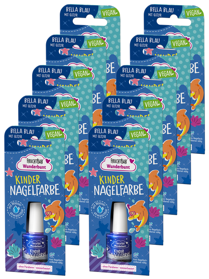 Kinder Nagelfarbe Bella Blau mit Glitzer - FruchtBar Wunderbunt - 10er Vorratspack - Vorderseite
