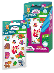 Kinder Haut-Tattoos - Wundervolles Waldreich - FruchtBar Wunderbunt - 50er Vorratspack - Vorderseite