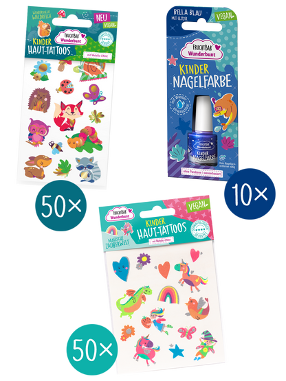 Kennlernset für Händler mit Kinder Haut Tattoos und Kinder Nagellack