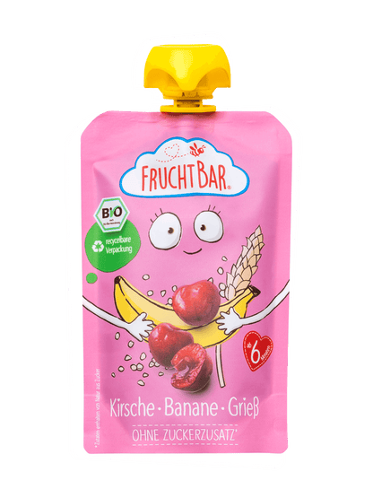 Bio Quetschie Himbeere, Heidelbeere, Traube, Banane, Apfel, Hafer  - FruchtBar - Einzelstück - Vorderseite