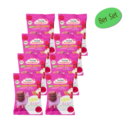 Bio Hafer Happen Himbeere, Apfel, Rote Bete - FruchtBar Pausenfreund - 8er Vorratspack - Vorderseite