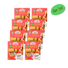 Bio Frucht Tasche Dinkel, Erdbeere, Apfel - FruchtBar Pausenfreund - 8er Vorratspack - Vorderseite