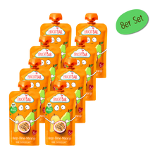 Bio Quetschie Mango, Birne, Maracuja, 120g - FruchtBar - 8er Vorratspack - Vorderseite