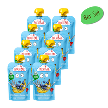 Bio Quetschie Heidelbeere, Banane, Reis - FruchtBar - 8er Vorratspack - Vorderseite