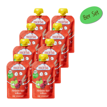 Bio Quetschie Himbeere, Apfel, Vollkorn - FruchtBar - 8er Vorratspack - Vorderseite