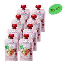 Bio Quetschie Wassermelone, Erdbeere, Apfel, Birne, Cantaloupe-Melone, Reis - FruchtBar - 8er Vorratspack - Vorderseite