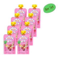 Bio Quetschie Himbeere, Heidelbeere, Traube, Banane, Apfel, Hafer - FruchtBar - 8er Vorratspack - Vorderseite