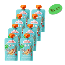 Bio Quetschie Pfirsich 3-Korn - FruchtBar - 8er Vorratspack - Vorderseite