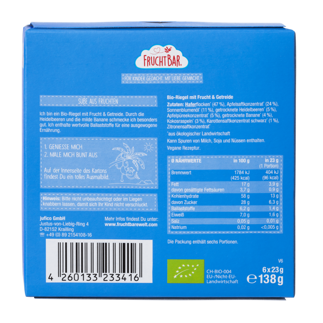 Bio Riegel Heidelbeere, Banane, Hafer