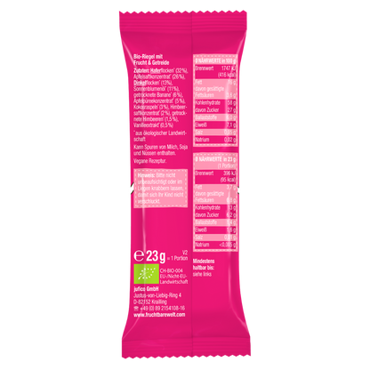 Bio Riegel Himbeere, Banane, Dinkel Rückseite