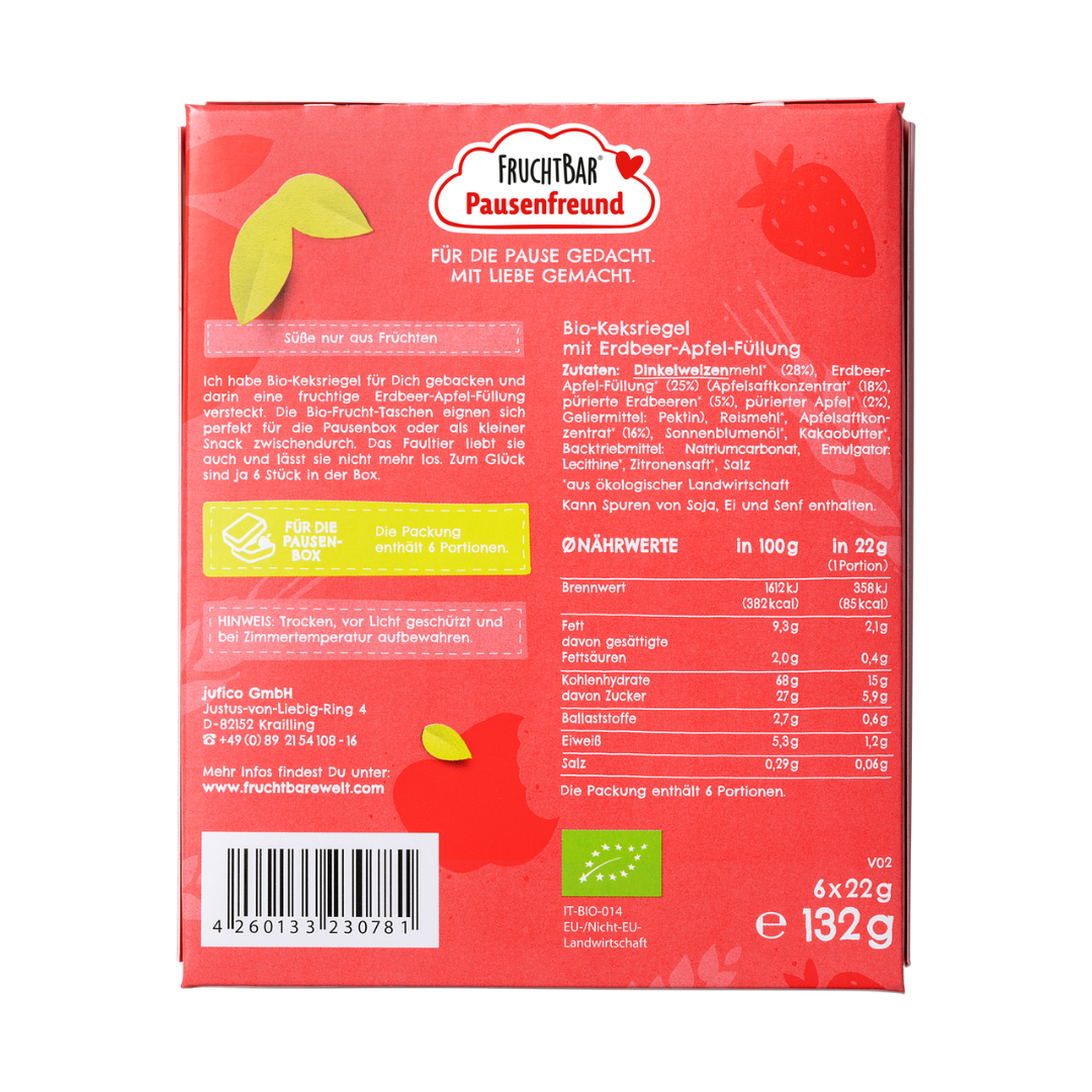 Bio Frucht Tasche Dinkel, Erdbeere, Apfel