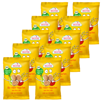 Bio Hafer Häppchen Apfel, Birne, Hafer - FruchtBar - 10er Vorratspack - Vorderseite