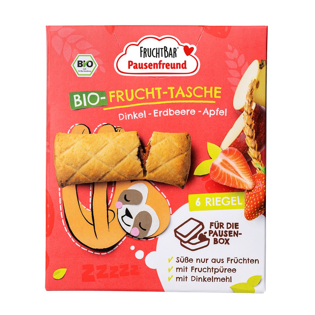 Bio Frucht Tasche Dinkel, Erdbeere, Apfel Vorderseite