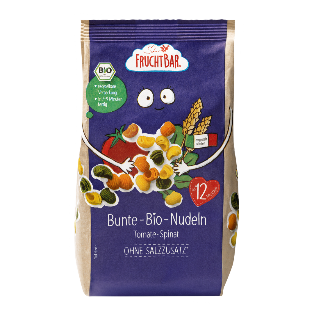 Bunte Bio Nudeln Tomate, Spinat