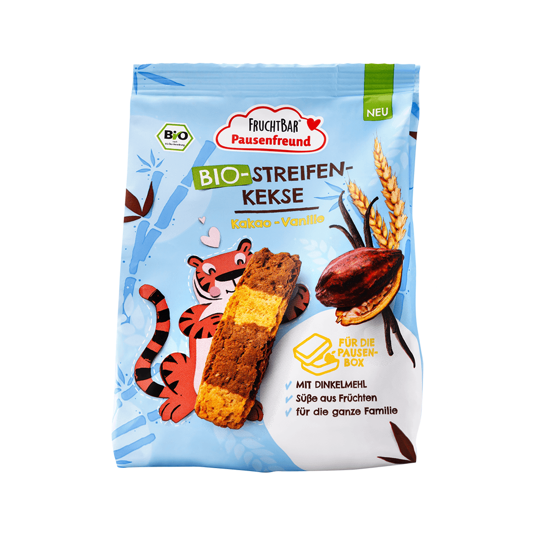 Bio Streifen Kekse - FruchtBar Pausenfreund - Einzelstück - Vorderseite